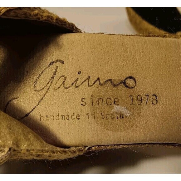 Gaimo Handmade Black/Tan/Metallic Espadrilles w/Ankle Straps Size 41 (US 10.5) - Picture 5 of 8